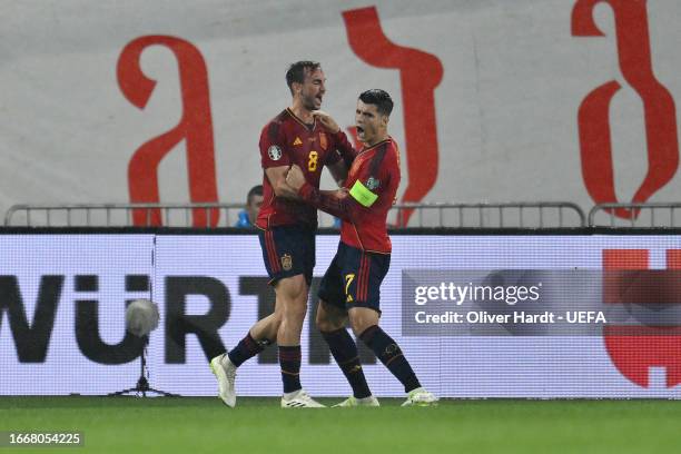 Alvaro Morata of Spain celebrates after scoring the team's fourth goal during the UEFA EURO 2024 European qualifier match between Georgia and Spain...