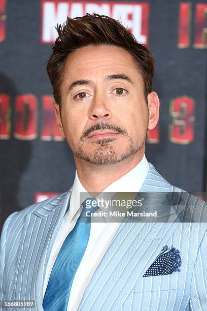 Robert Downey Jr attends the Iron Man 3 photocall at The Dorchester on April 17, 2013 in London, England.