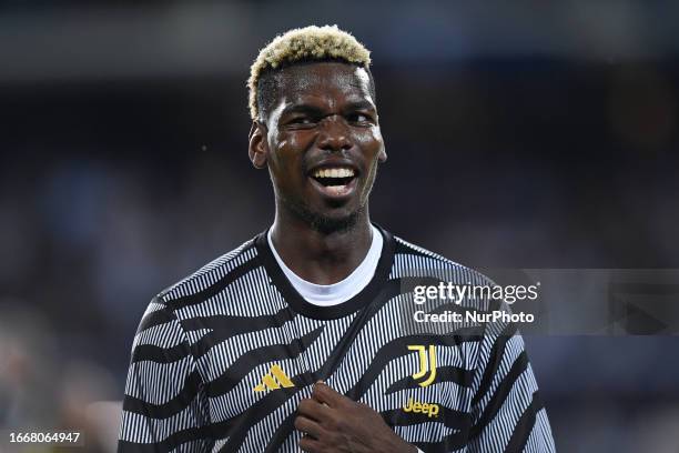 Paul Pogba of Juventus FC laughs during the Serie A Tim match between Empoli FC and Juventus FC at Stadio Carlo Castellani on September 3, 2023 in...