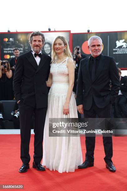 Guillaume Canet, Alba Rohrwacher and Stéphane Brizé attend a red carpet for the movie "Hors-Saison " at the 80th Venice International Film Festival...