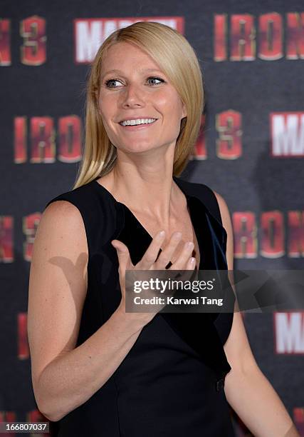 Gwyneth Paltrow attends the Iron Man 3 photocall at The Dorchester on April 17, 2013 in London, England.