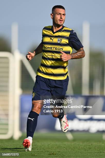 Anthony Partipilo of Parma Calcio looks on during friendly match between Parma Calcio and Spal on September 08, 2023 in Collecchio, Italy.