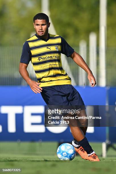 Simon Sohm of Parma Calcio runs with the ball during friendly match between Parma Calcio and Spal on September 08, 2023 in Collecchio, Italy.