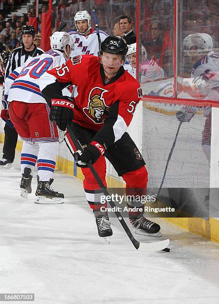 Sergei Gonchar of the Ottawa Senators skates against the New York Rangers on March 28, 2013 at Scotiabank Place in Ottawa, Ontario, Canada.