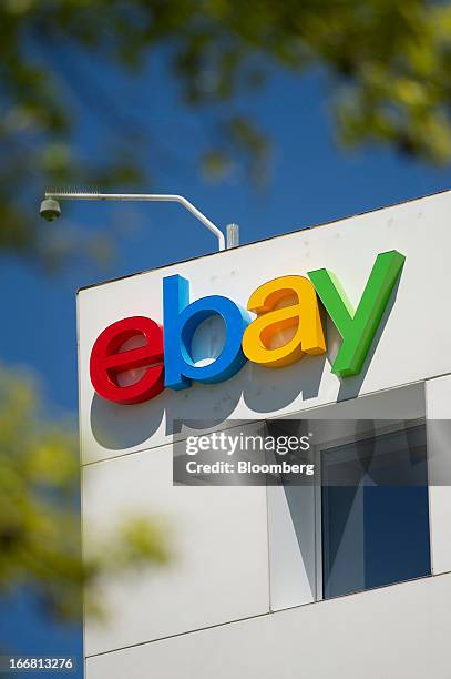 EBay Inc. Signage is displayed on the facade of the company's headquarters in San Jose, California, U.S., on Tuesday, April 16, 2013. Ebay Inc. Is...
