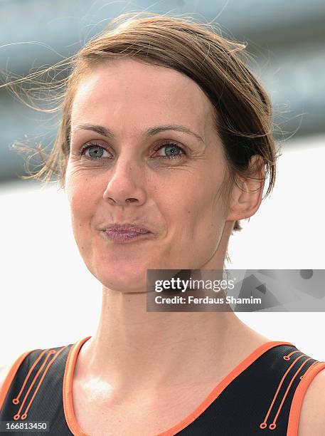 Kelly Sotherton attends a photocall ahead of taking part in the Virgin London Marathon at The Tower Hotel on April 17, 2013 in London, England.