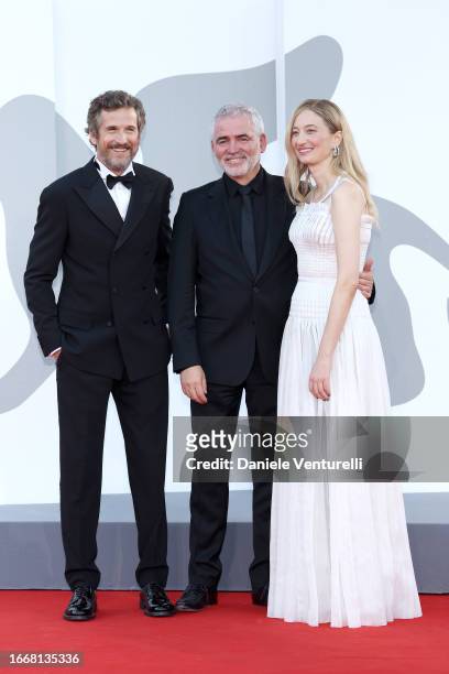 Guillaume Canet, Stéphane Brizé and Alba Rohrwacher attend a red carpet for the movie "Hors-Saison " at the 80th Venice International Film Festival...