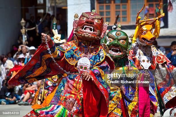 masked lamas performing sacred dance - ladakh region stock pictures, royalty-free photos & images
