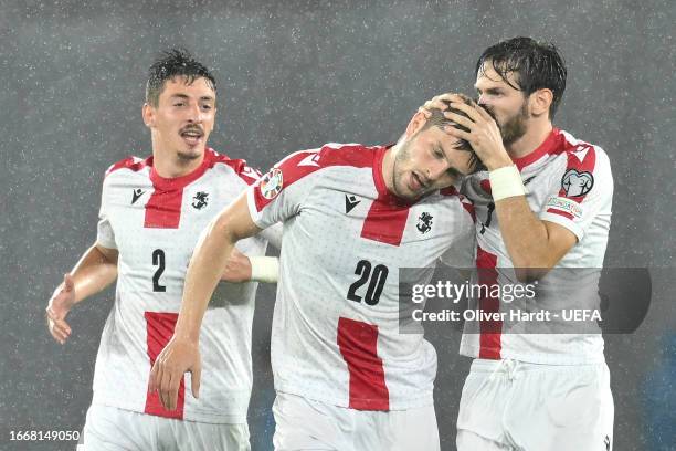 Giorgi Chakvetadze of Georgia celebrates after scoring the team's first goal during the UEFA EURO 2024 European qualifier match between Georgia and...