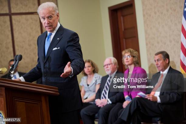 Vice President Joe Biden speaks at an event in the Capitol Visitor Center, to dedicate the Gabe Zimmerman Meeting Room, a staffer of former Rep....