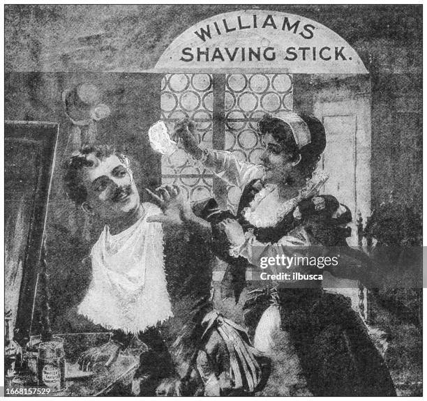 antique image from british magazine: shaving advert - shaving brush stock illustrations