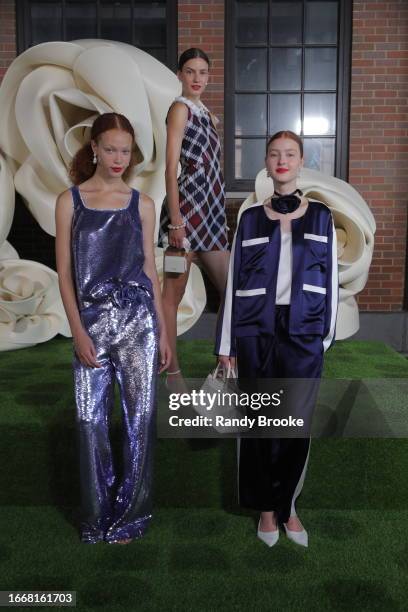 Models pose during the Kate Spade presentation on the Highline at 15th Street in New York City on September 08, 2023 in New York City.