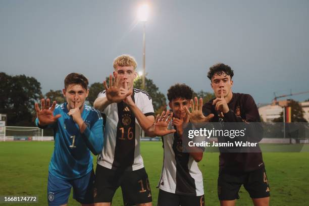 Marcello Trippel, Mattis Fleer, Max Knoll and Matteo Palma of Germany celebrates after an International Friendly between Germany and Austria at...