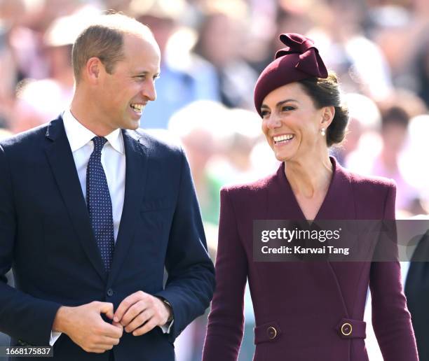 Catherine, Princess of Wales and Prince William, Prince of Wales visit St Davids Cathedral for a service to commemorate the first anniversary of the...