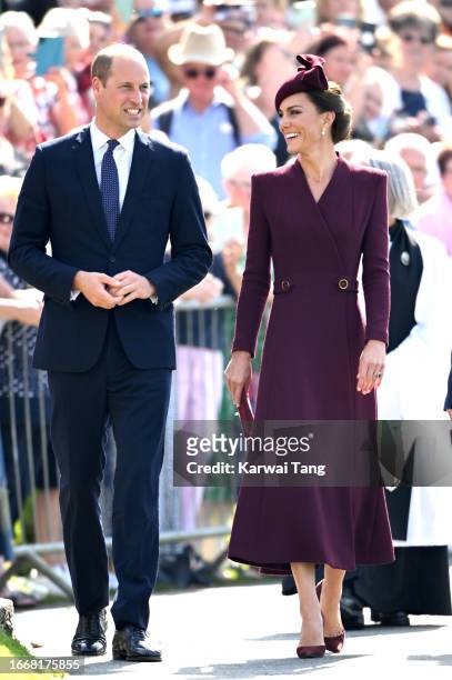 Catherine, Princess of Wales and Prince William, Prince of Wales visit St Davids Cathedral for a service to commemorate the first anniversary of the...