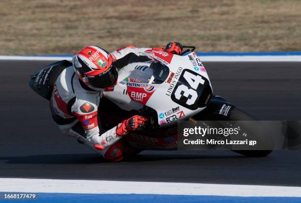 Matia Pasini of Italy and Fieten Olie Racing GP rounds the bend during the MotoGP Of San Marino - Free Practice at Misano World Circuit on September...