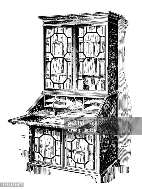 antique image from british magazine: bureau bookcase - chest of drawers stock illustrations