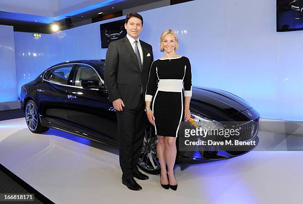 Of Maserati Europa Giulio Pastore and racing driver Vicki Butler-Henderson attend a VIP dinner hosted by Maserati to unveil the new 'Quattroporte' at...