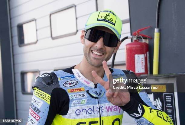 Matteo Ferrari of Italy and Felo Gresini MotoE greets in pit during the MotoGP Of San Marino - Free Practice at Misano World Circuit on September 08,...