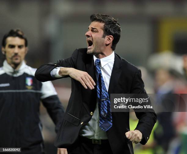 Head coach FC Inter Milan Andrea Stramaccioni reacts during the TIM Cup semifinal match between FC Internazionale Milano and AS Roma at Giuseppe...