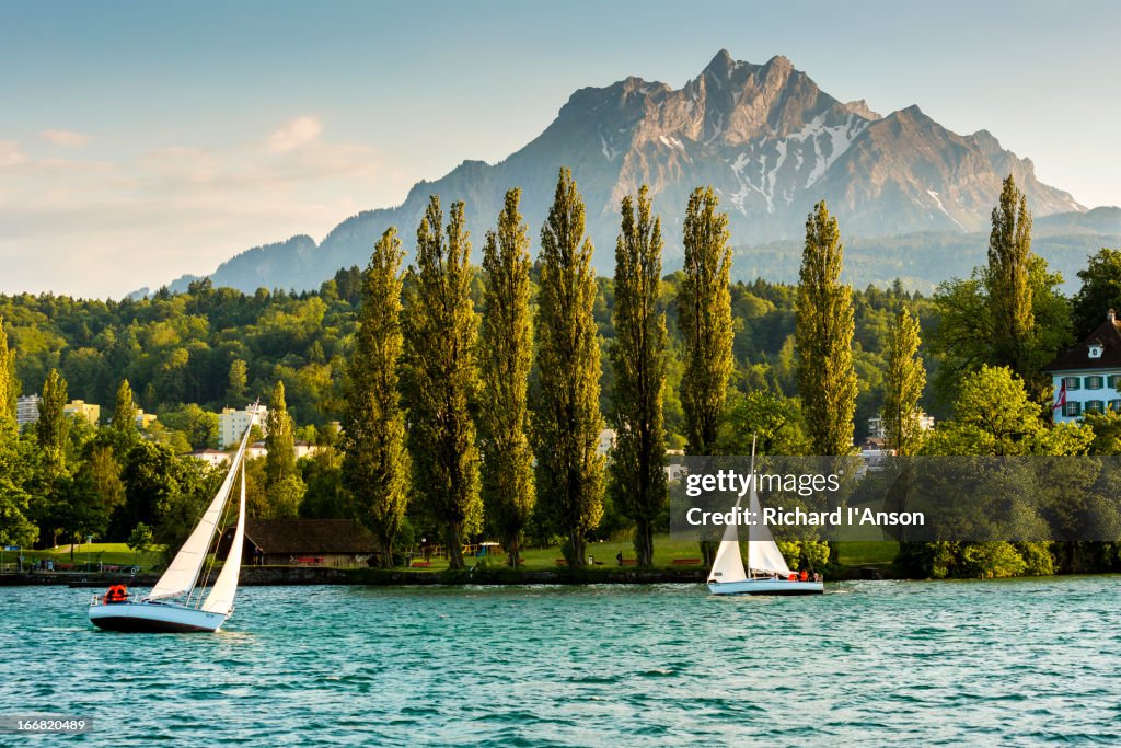 Yachts on Lake Lucerne & Mt Pilatus