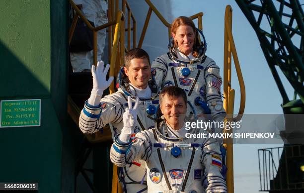 Russian Roscosmos cosmonauts Oleg Kononenko and Nikolai Chub and US NASA astronaut Loral O'Hara, members of the International Space Station...