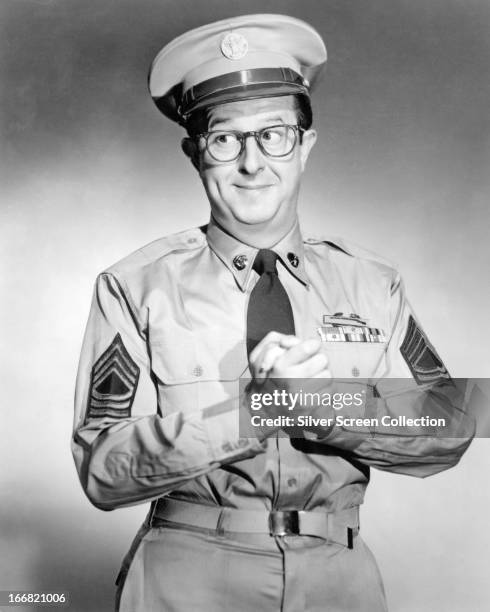 American comedian Phil Silvers as Sergeant Ernie Bilko in 'The Phil Silvers Show', circa 1957.