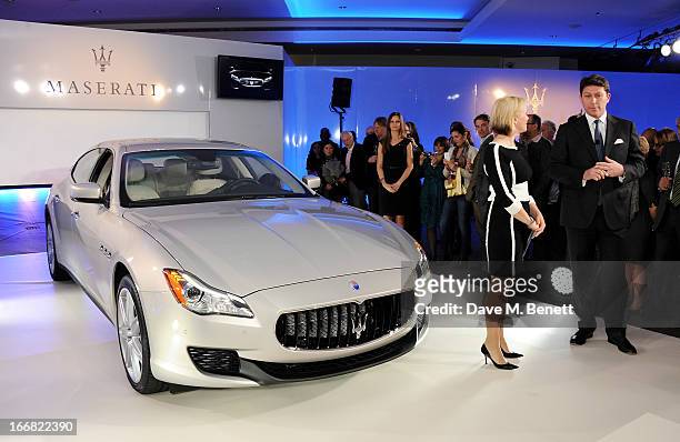 Racing driver Vicki Butler-Henderson and Maserati Europa CEO Giulio Pastore unveil the new 'Quattroporte' at a VIP dinner at The Hurlingham Club on...