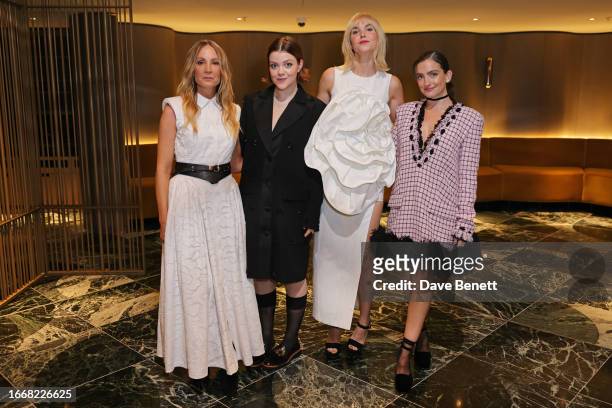 Joanne Froggatt, Georgie Henley, Joanna Vanderham and India Mullen attend the Huishan Zhang show during London Fashion Week September 2023 at The...