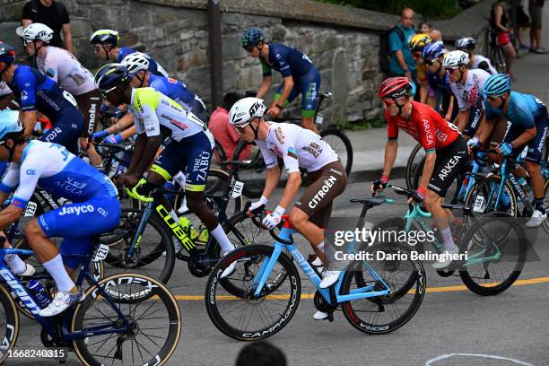 Biniam Girmay of Eritrea and Team Intermarché-Circus-Wanty, Valentin Retailleau of France and Ag2R Citroën Team and Simon Guglielmi of France and...