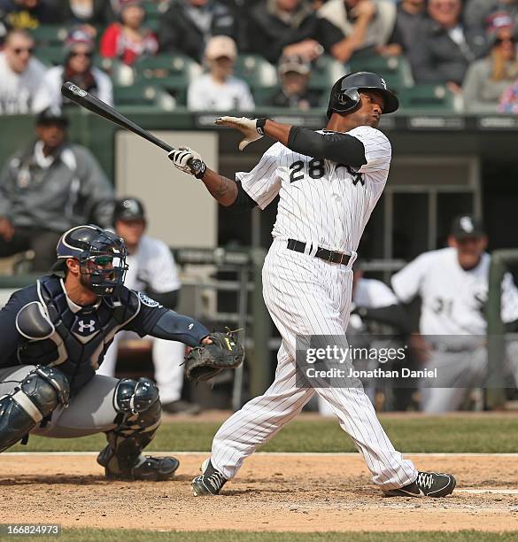 Dewayne Wise of the Chicago White Sox bats against the Seattle Mariners at U.S. Cellular Field on April 6, 2013 in Chicago, Illinois. The White Sox...