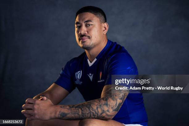 Ben Lam of Samoa poses for a portrait during the Samoa Rugby World Cup 2023 Squad photocall on September 05, 2023 in Montpellier, France.