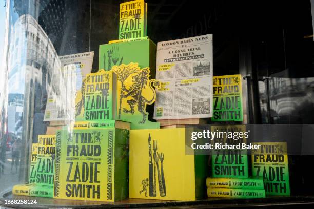 Copies of author Zadie Smith's first historical book entitled 'The Fraud' and published by Hamish Hamilton, is displayed prominently in the front...