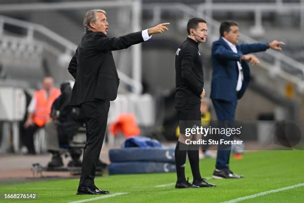 Roberto Mancini, Head Coach of Saudi Arabia, reacts during the International Friendly match between Saudi Arabia and Costa Rica at St James' Park on...