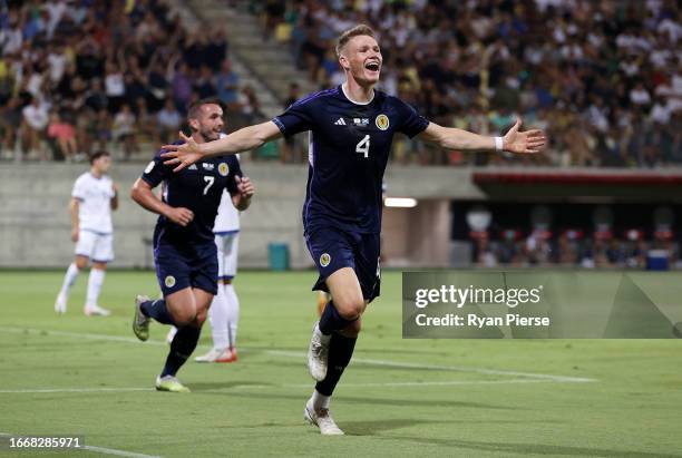 Scott McTominay of Scotland celebrates after scoring the team's first goal during the UEFA EURO 2024 European qualifier match between Cyprus and...