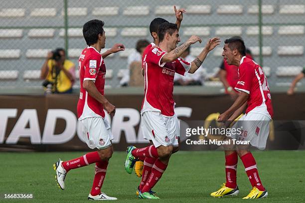 Edgar Benitez of Toluca celebrates a goal during the match between Toluca from Mexico and Boca Jrs from Argentina as part of the Copa Bridgestone...