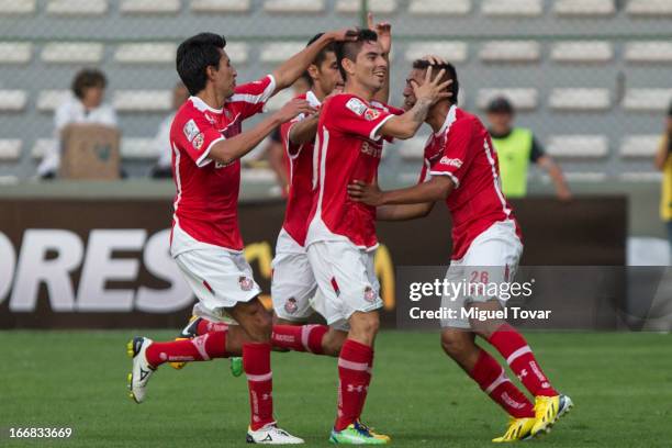 Edgar Benitez of Toluca celebrates a goal during the match between Toluca from Mexico and Boca Jrs from Argentina as part of the Copa Bridgestone...