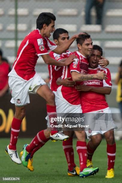 Edgar Benitez of Toluca celebrates a goal during the match between Toluca from Mexico and Boca Jrs from Argentina as part of the Copa Bridgestone...