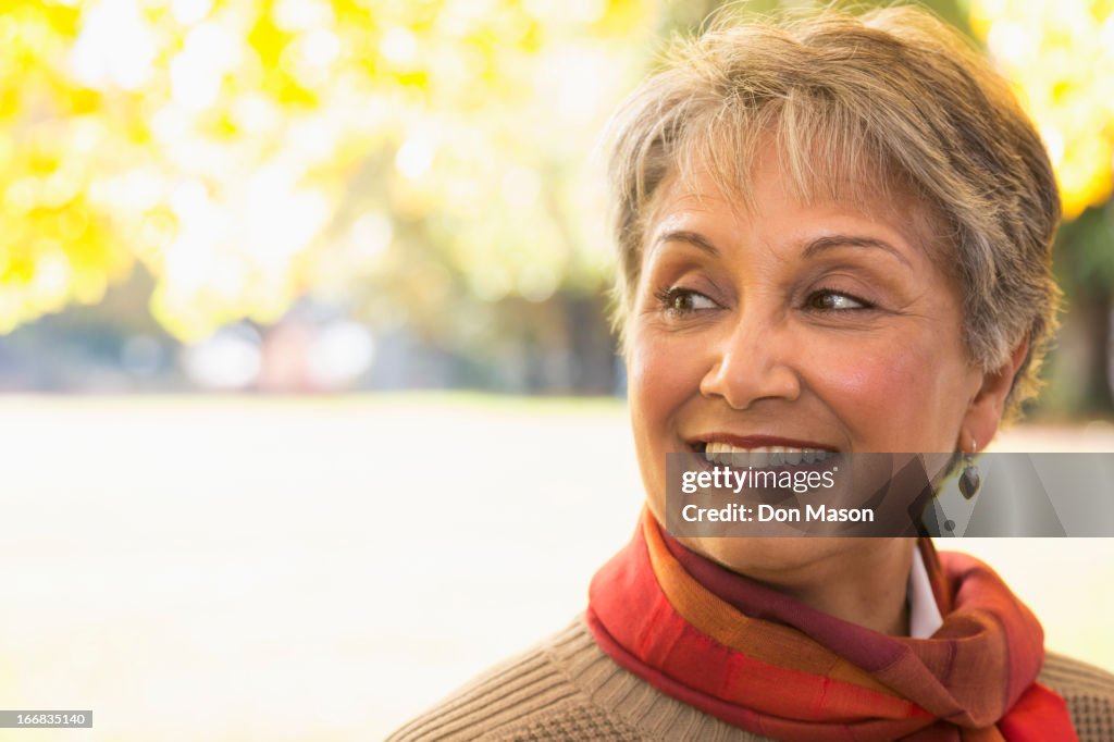 Mixed race woman smiling