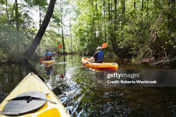 caucasian men kayaking in jungle - virginia beach 個照片及圖片檔