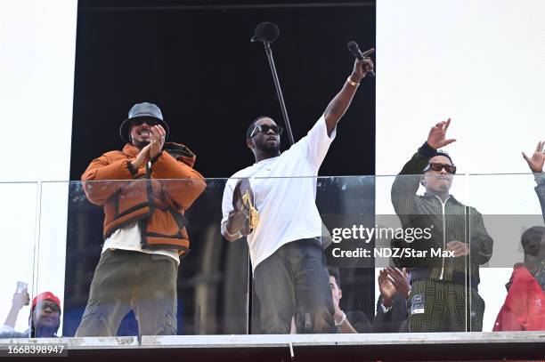 Sean "Diddy" Combs with his sons Quincy Brown and Justin Combs are seen on September 15, 2023 as Mayor Eric Adams presents Sean "Diddy" Combs with...