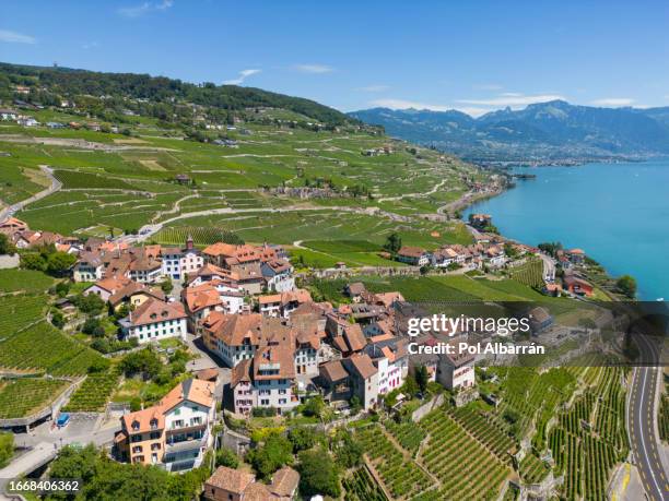 rivaz, aerial view, a municipality in the canton of vaud in switzerland, located in the district of lavaux-oron - geneva canton stock-fotos und bilder