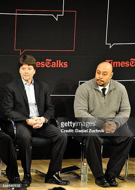Ken Burns and Raymond Santana attend the TimesTalks Presents: "Central Park 5" at TheTimesCenter on April 17, 2013 in New York City.
