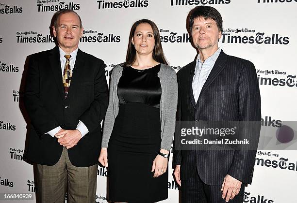 Jim Dwyer, Sarah Burns and Ken Burns attend the TimesTalks Presents: "Central Park 5" at TheTimesCenter on April 17, 2013 in New York City.