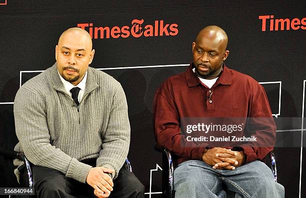 Raymond Santana and Antron McCray attend the TimesTalks Presents: "Central Park 5" at TheTimesCenter on April 17, 2013 in New York City.