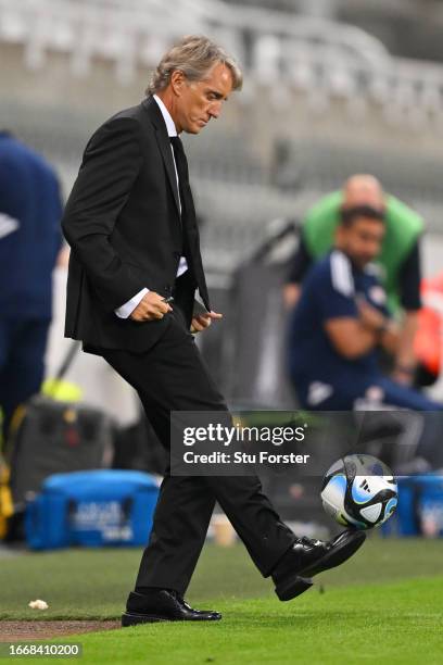 Roberto Mancini, Head Coach of Saudi Arabia, controls the ball during the International Friendly match between Saudi Arabia and Costa Rica at St...