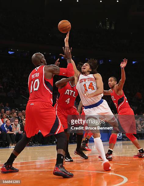 Chris Copeland of the New York Knicks scores two in the fourth and ended the game with a team high of 33 against the Atlanta Hawks at Madison Square...