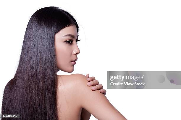 young lady and silky hair - shiny straight hair stock pictures, royalty-free photos & images