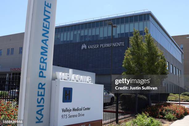 Sign is posted on the exterior of the Kaiser Permanente Vallejo Medical Center on September 08, 2023 in Vallejo, California. California Attorney...