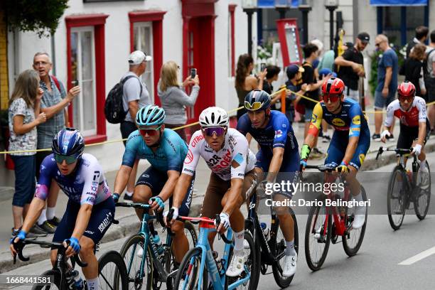 Gianmarco Garofoli of Italy and Astana Qazaqstan Team, Greg Van Avermaet of Belgium and Ag2R Citroën Team and Matthieu Ladagnous of France and Team...